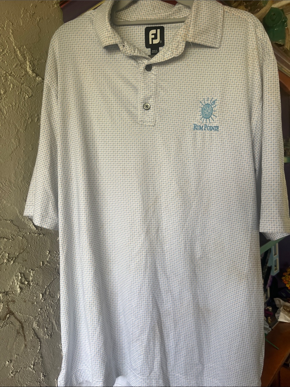 FootJoy Men's Pale Blue Micro-Pattern Polo with Rum Ponte
